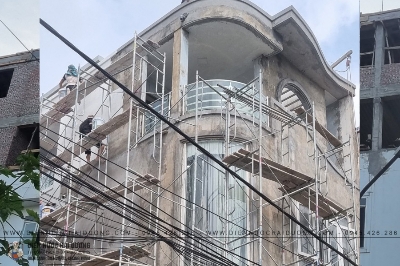 Chát hoàn thiện mặt tiền cho nhà 3 tầng phường Phạm Ngũ Lão